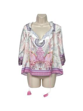 Order Plus Women's Geometric Tasseled Blouse Large